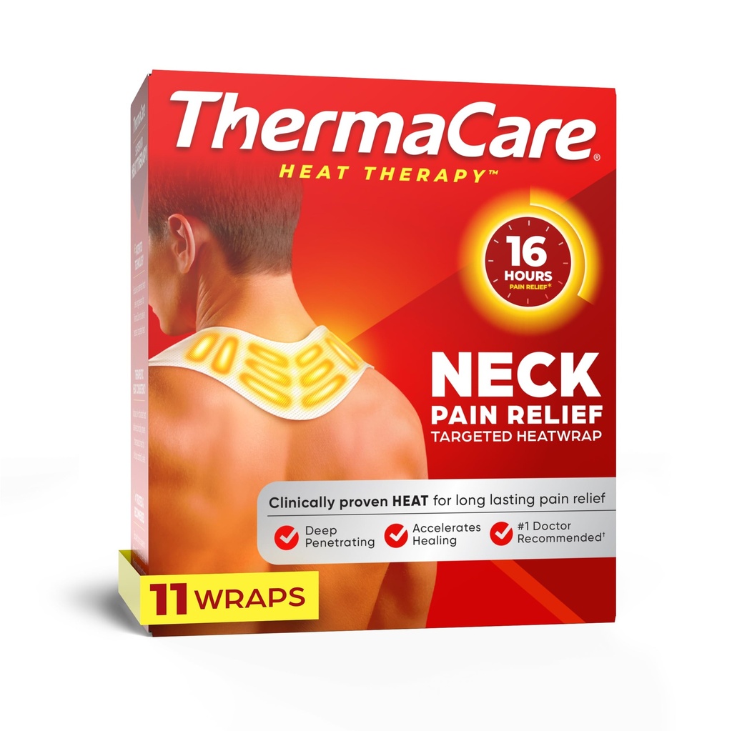 목 및 어깨 통증 완화를위한 ThermaCare 열 랩 - 16-Hour 치료 열이있는 휴대용 접착제 가열 패드 - 약물없는 근육 및 관절 진정 패치 - 대형 - 11-Count
