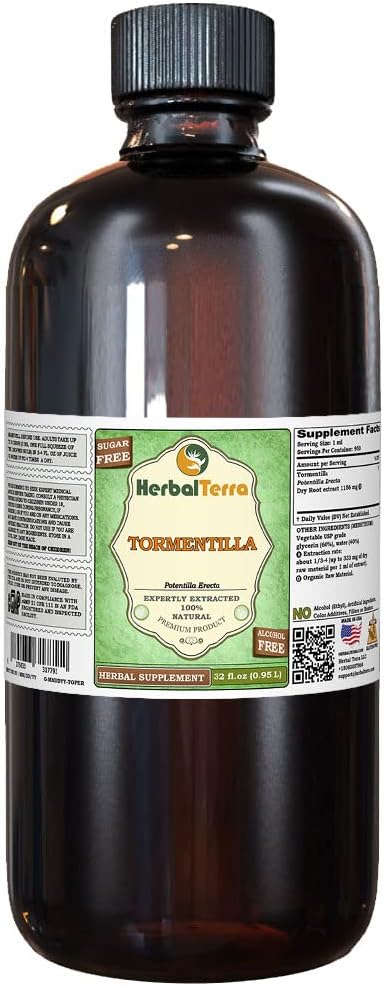 Tormentilla (Potentilla erecta) Glycerite, 말린 뿌리 알코올 자유로운 액체 추출물 (브랜드 이름: HerbalTerra, 미국에서 Proudly 만든) 32 fl.oz (0.95 l)