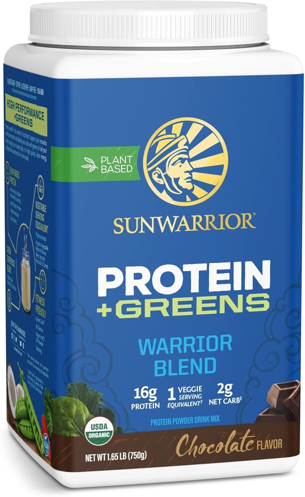 유기농 단백질 그린 슈퍼 푸드 파우더 | Vegan Plant-Based Organic Protein Powder Chocolate은 BCAA Amino Acid & Superfood Blend로 맛있었습니다 | Non-GMO Soy Dairy & Gluten Free (Chocolate, 30 서빙)