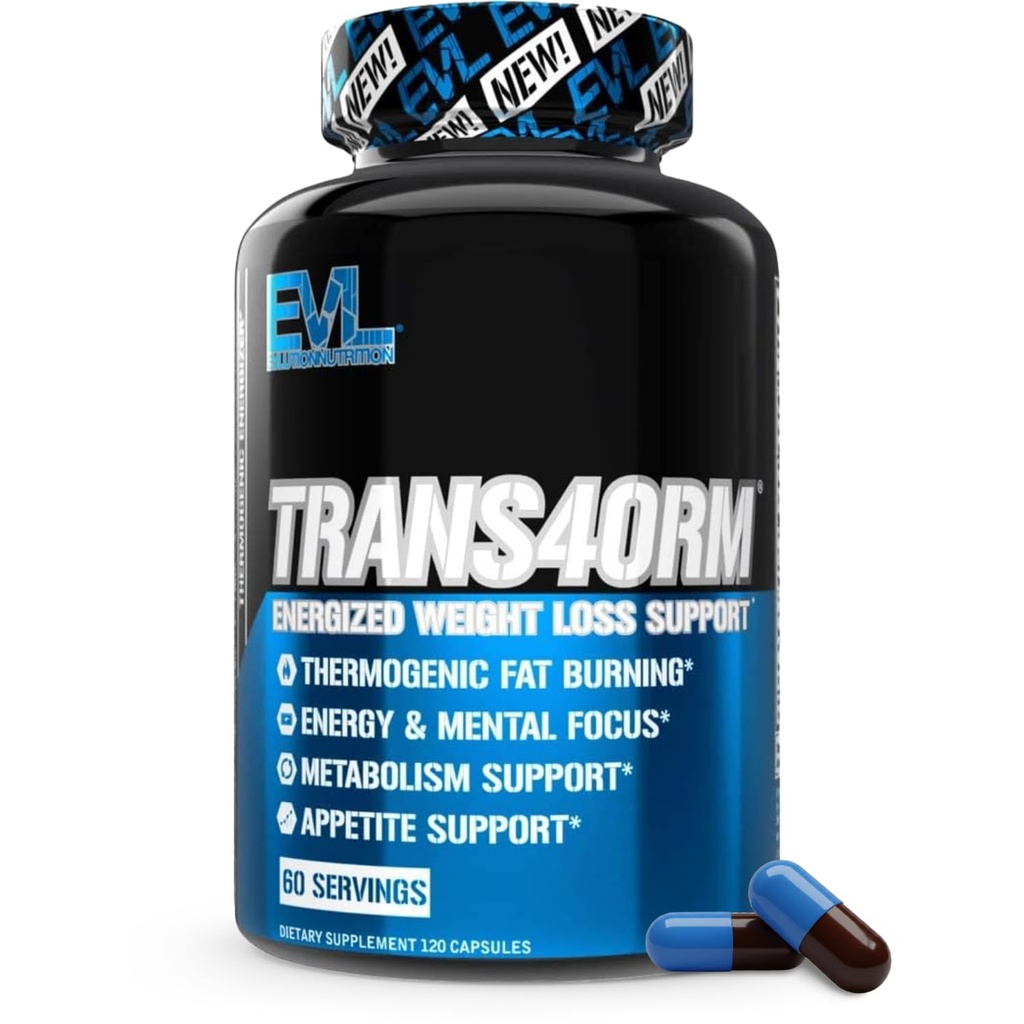 EVL Thermogenic 지방 버너 지원 - 빠른 행동 체중 감량 에너지 및 식욕 지원 - 남성과 여성을위한 Trans4orm 녹차 보충 - 60 서빙