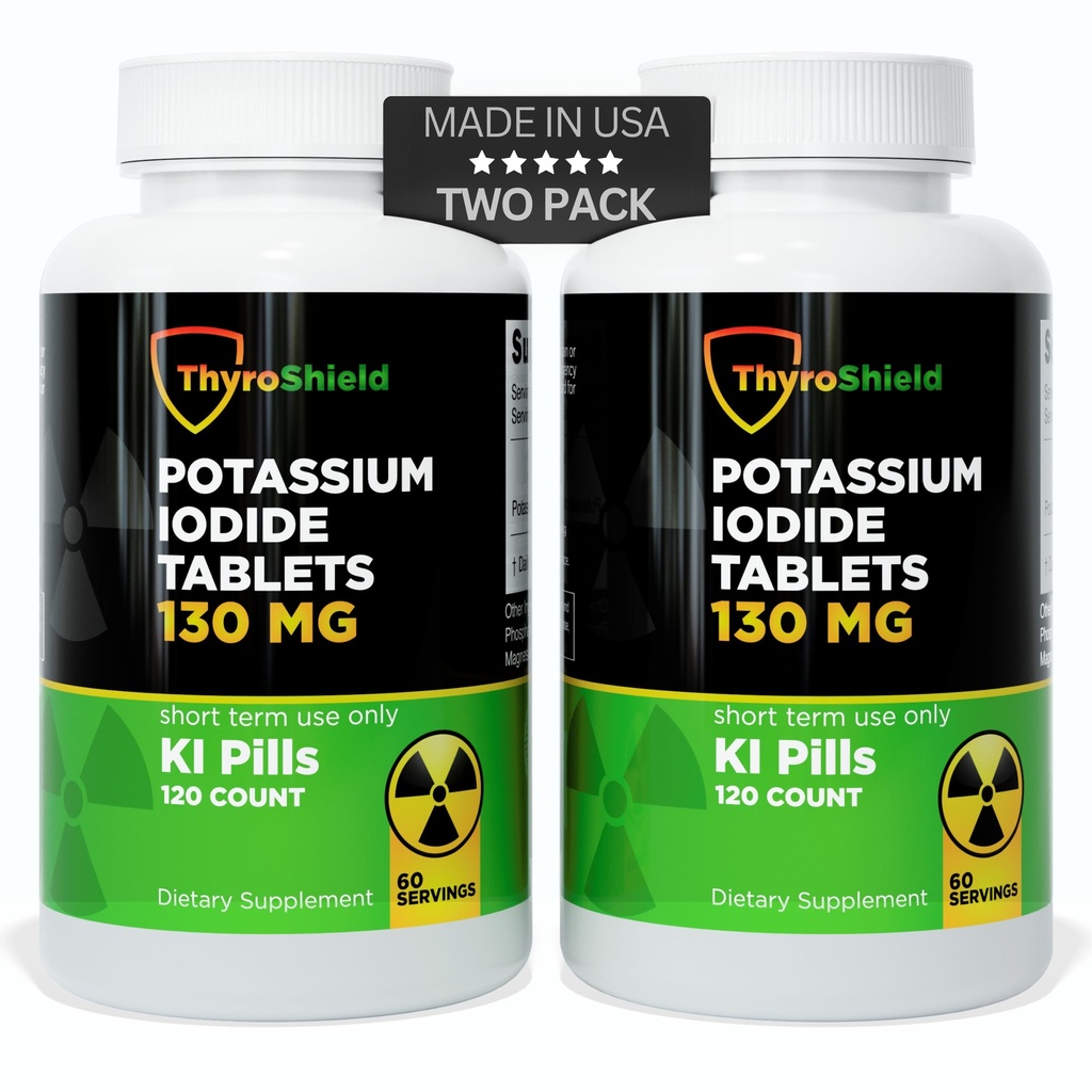 칼륨 이온 정제 - 방사선 노출을위한 130mg 요오드 정제 | 미국은 핵 낙하 알약 KI 알약 YODO Naciente 120 정제 (2 팩)을 만들었습니다