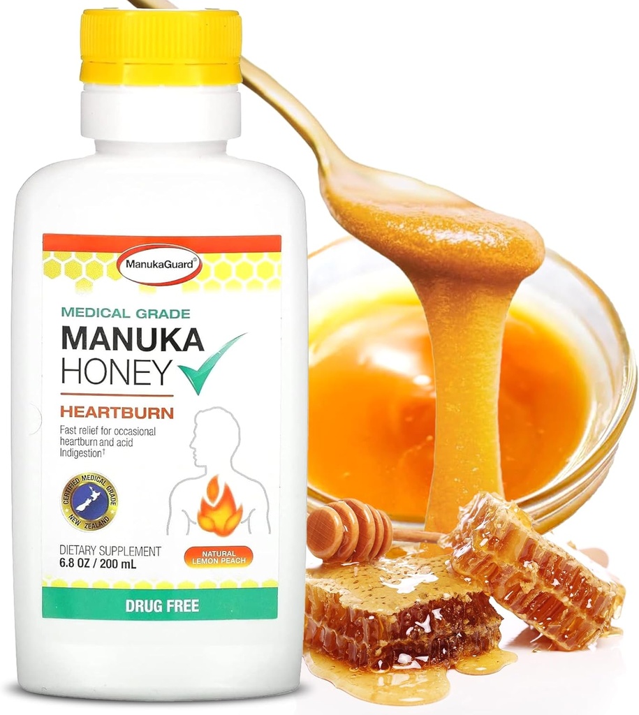 ManukaGuard Heartburn Nutralizer, 의학 급료 Manuka 꿀 6.8oz - Immediate 심장 화상과 산 Indigestion 기복. 약 자유로운 Antacid 대안