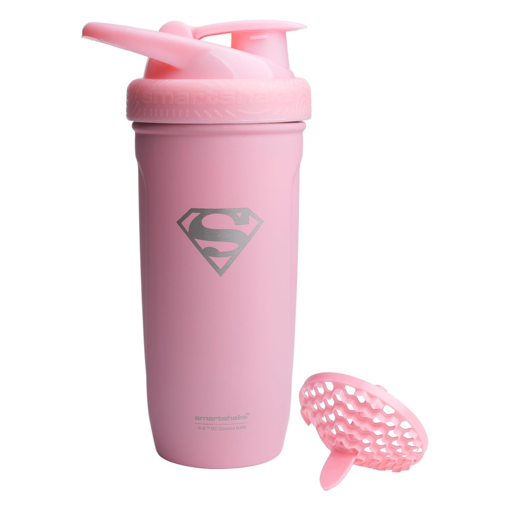 Smartshake DC COMICS 강화 스테인레스 스틸 단백질 셰이커 병 900 ml | 30 온스 - 누설 나사 - 온 뚜껑 - BPA 무료 - Unisex - 비 절연 - Supergirl 로고