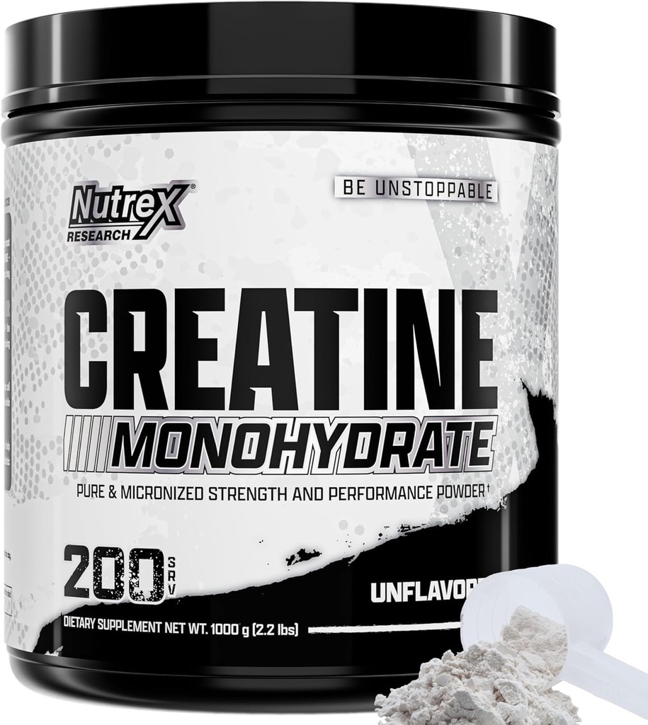 Nutrex 연구 Micronized Creatine Monohydrate 분말 - 200의 서빙 (1KG) 순수한, 근육 이익, 힘 및 성과, 봉사 당 5G를 위한 Unflavored Creatine Monohydrate 보충교재