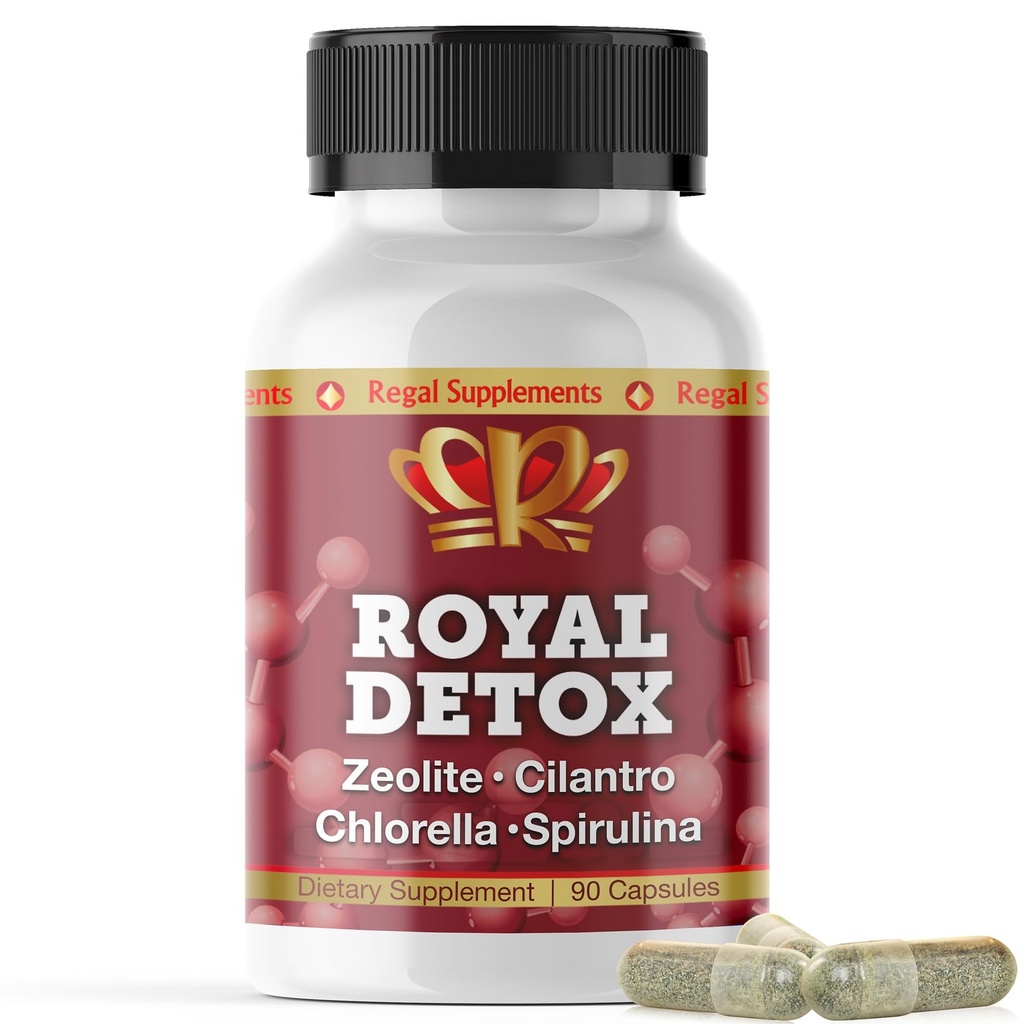 Royal Detox - 올인원 클렌징 | Zeolite, Cilantro, Chlorella, Spirulina, Apple Pectin | Full Body, Liver, Colon Detox | Energy, Mood, Immunity, Gut Health 지원, 염증 염증 90 캡슐