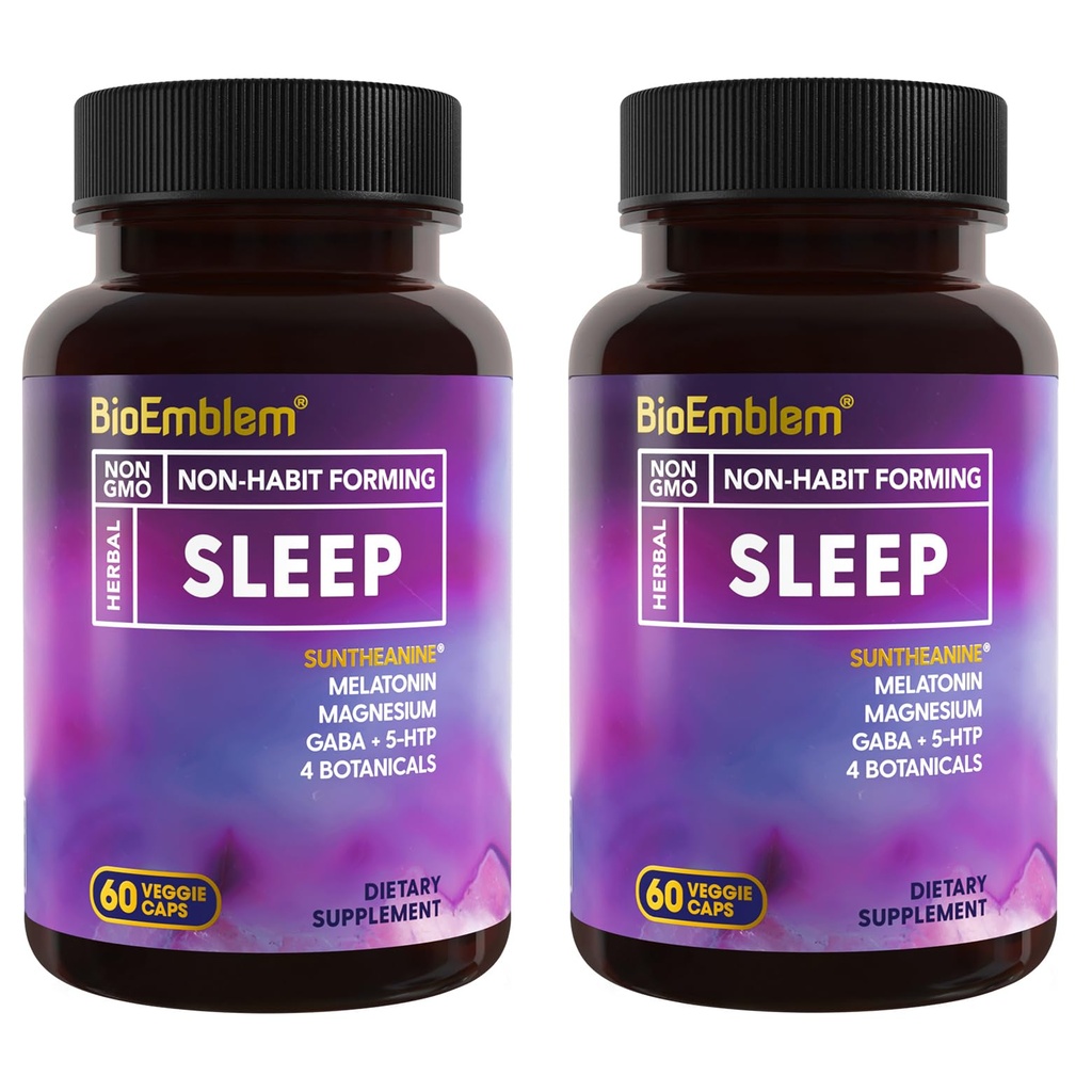 Melatonin, Valerian Root, Suntheanine & More | 건강한 수면 보충 | 초본 자환 | 60 캡슐, 2 팩