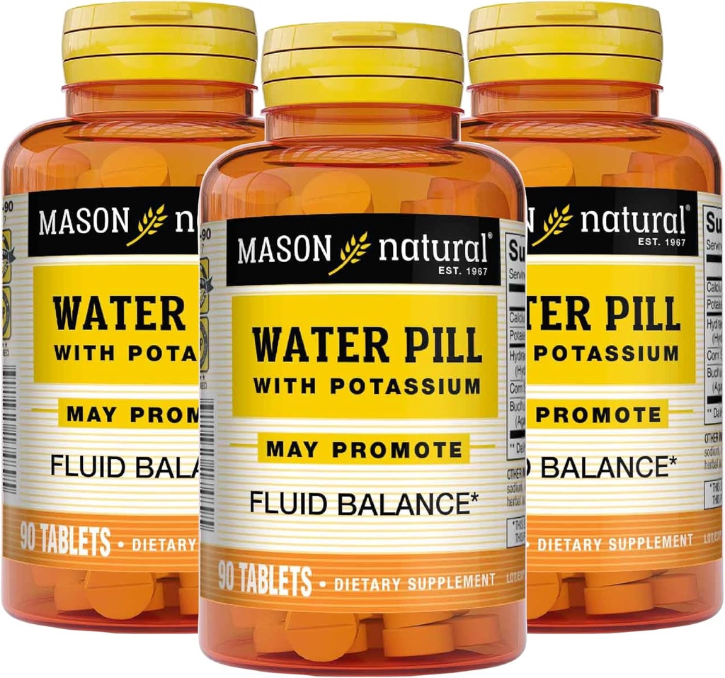 칼륨과 칼슘을 가진 Mason 자연적인 물 알약 - 액체 균형, 도움 Relieve bloating와 Swelling의 자연적인 Diuretic 보충교재, 90의 정제 (포장 3)