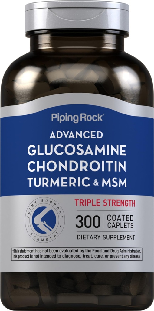 Piping Rock Glucosamine Chondroitin MSM Turmeric | 300 모자 | 여성과 남성용 보충 | 고급 트리플 강도 복합 | Non-GMO & 글루텐 무료