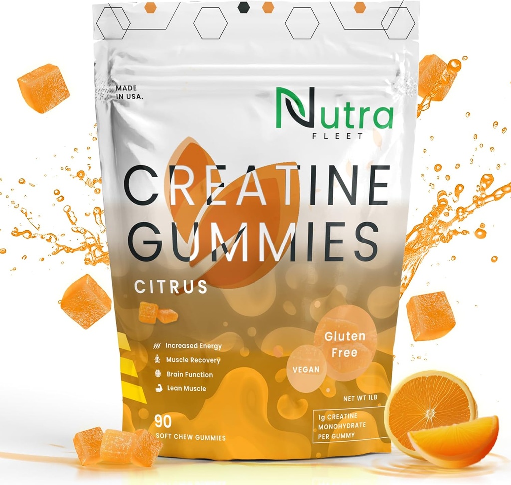 Creatine Monohydrate Gummies - 남자 & 여자를 위한 5g chewable Monohydrate 거미 - 증가 힘, 근육 건축업자 - 부스트 에너지 & 초점 - 낮은 열량, Vegan & 글루텐 자유로운 | 90의 조사 감귤류