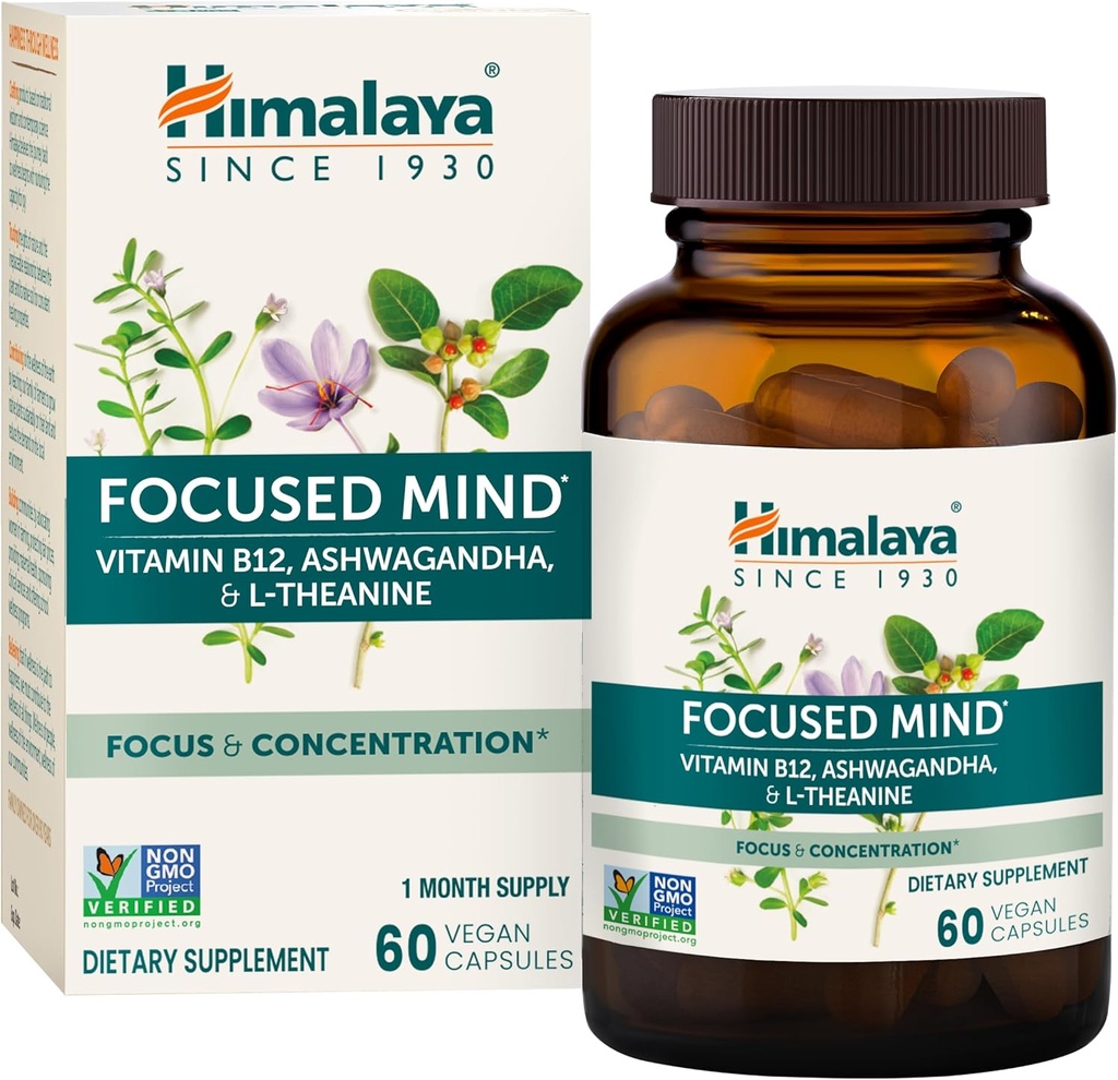 히말라야는 Ashwagandha, Bacopa & L-Theanine, 에너지 및 관심, 60의 캡슐, 1 달 공급, 채식주의자, 글루텐을 가진 마음 집중했습니다