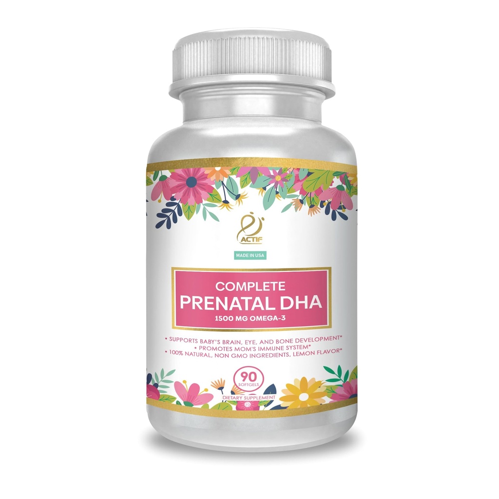 ACTIF는 1500mg Omega-3, 100% 자연적인, 유기 DHA, EPA - 비 GMO, 90 조사를 가진 Prenatal DHA를 완료합니다