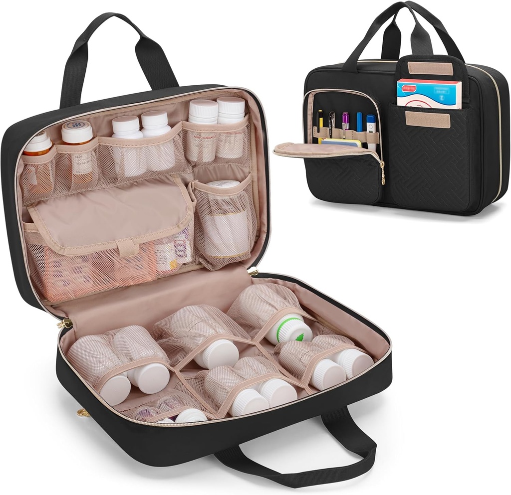 Damero Medicine 주최자, Pill Bottles Storage Travel Bag for Prescription Medication, 의료 용품, 블랙