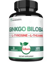 L-Tyrosine, L-Theanine를 가진 1000mg Ginkgo Biloba 보충교재 - 2Month 공급을 위한 120의 캡슐 - 지원 초점, 기억 기능, 두뇌 건강 & 시각 질