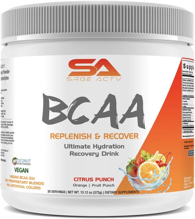 BCAA 분말 플러스 글루타민과 전자적으로 분말 복구 & Hydration - 30 서빙 (크러스 펀치)