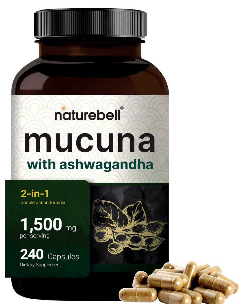 Mucuna Pruriens 캡슐, 서빙 당 세 배 힘 1500mg, 1개의 공식에 대하여 2, Mucuna와 Ashwagandha로 만드는, 240의 캡슐, 유력한씨 추출물, 긍정적인 계류, Relaxation & 회복 지원