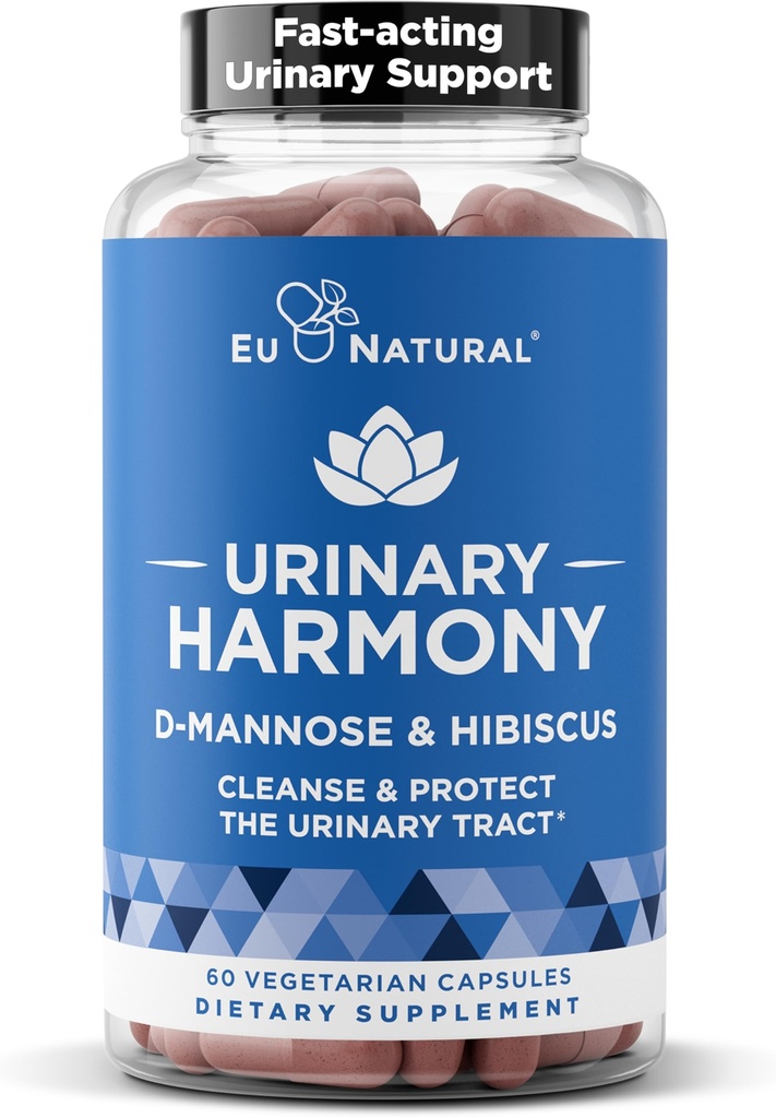 Urinary Harmony D-Mannose Supplement – 여성을 위한 Urinary Tract 건강 – 정화 및 플러시 Urinary System – DMannose와 Hibiscus를 가진 잠재적인 임상 강도 공식 – 60 빠른 행동 캡슐