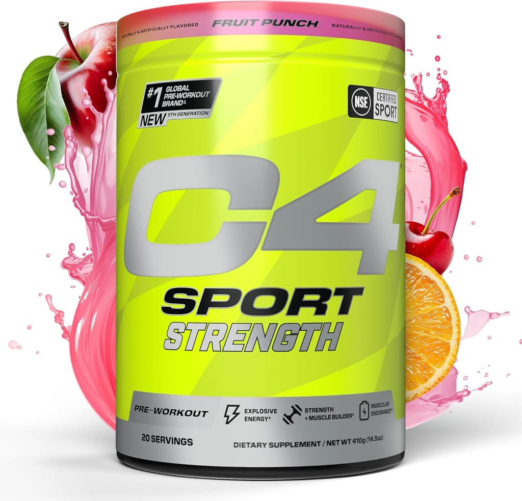 Cellucor C4 스포츠 힘 전 운동 분말 - 스포츠에 증명되는 NSF - beta 알라닌, 크레아틴, 200mg 카페인 - 남자 & 여자를 위한 설탕 자유로운 에너지 보충교재 - 과일 펀치, 20의 서빙