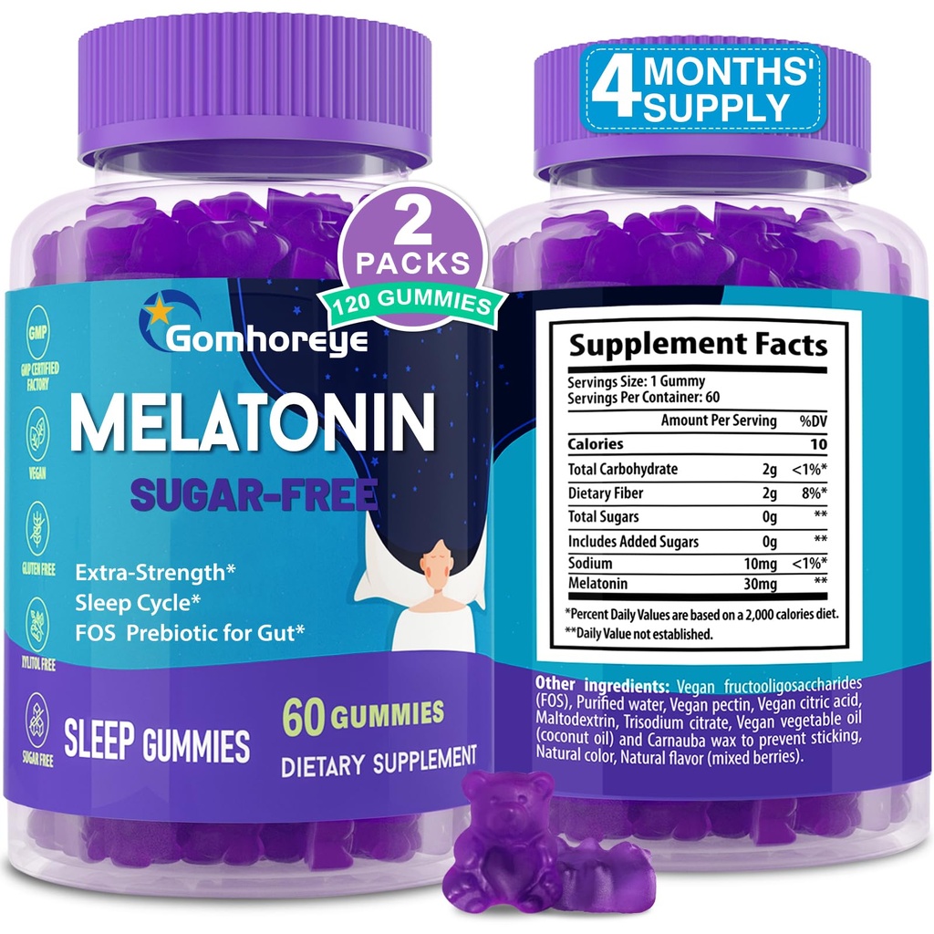 성인을 위한 Melatonin Gummies 30mg - Relaxation & Soothing를 위한 최대 힘 Melatonin Gummies, Immune를 위한 FOS를 가진 Exogenous Melatonin 보충교재, Gut 건강 및 PH 균형, 설탕 자유로운 -120 조사