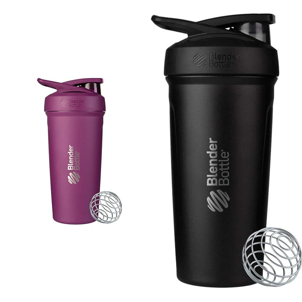 BlenderBottle 24Ounce 스테인레스 스틸 셰이커 컵 와이어 위스키, 배관 및 검정