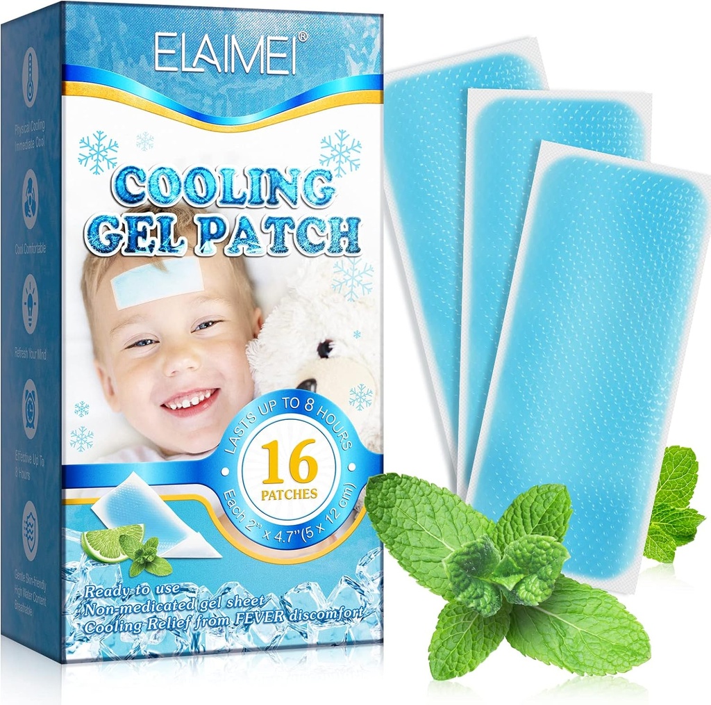 16 시트 Fever Patch for Kids - 성인을위한 뜨거운 날씨 냉각 젤 패치 - 두통 패치 - Forehead Fever Cool Pads