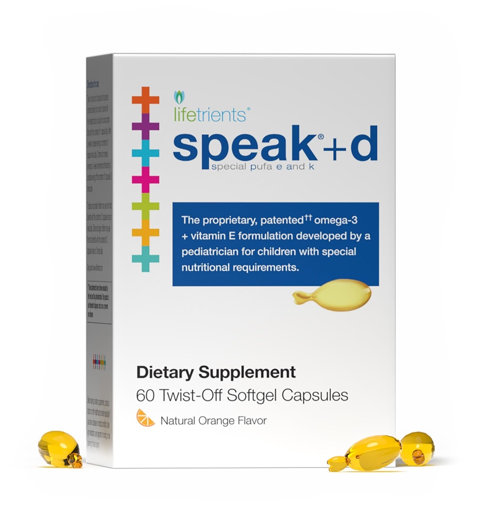 Lifetrients Speak+d Twist-Off Softgels – Natural Orange – 60 Softgels – Pediatrician은 특수 영양 요구 사항으로 어린이를 지원하도록 공식화되었습니다. Omega-3, 비타민 E 및 D3 강화
