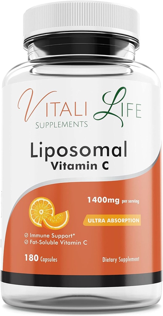 비탈리 생활 Liposomal 비타민 C, 1400 mg, 180의 캡슐, 아스코르브산, 강력한 산화 방지제, 면역 체계 지원, 피부 건강을 위한 교원질 밀어주는 교원질