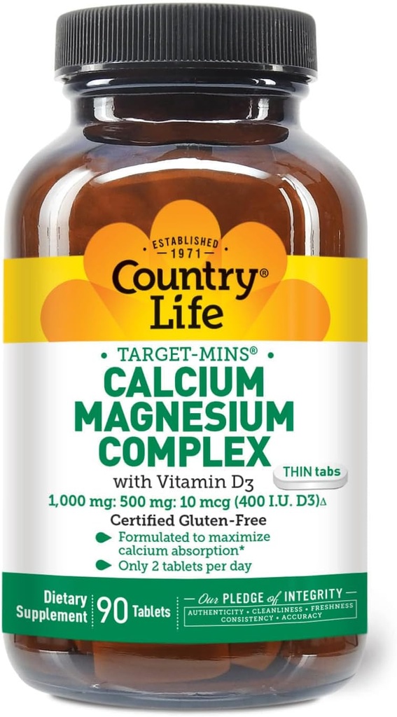 국가 생활 표적 분 칼슘 마그네슘 비타민 D-Complex, 1000mg/500mg/10mcg, 90의 정제, 증명된 글루텐 자유로운, 증명된 채식주의자를 가진