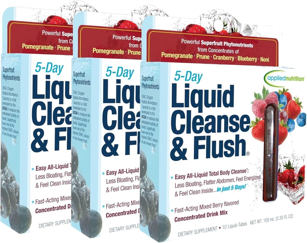 Applied Nutrition 5-Day Liquid Cleanse & Flush - 10 Liquid Tubes, 3 팩 - Excess Matter를 제거하고 건강한 Intestinal 기능을 홍보하십시오 - 30 서빙