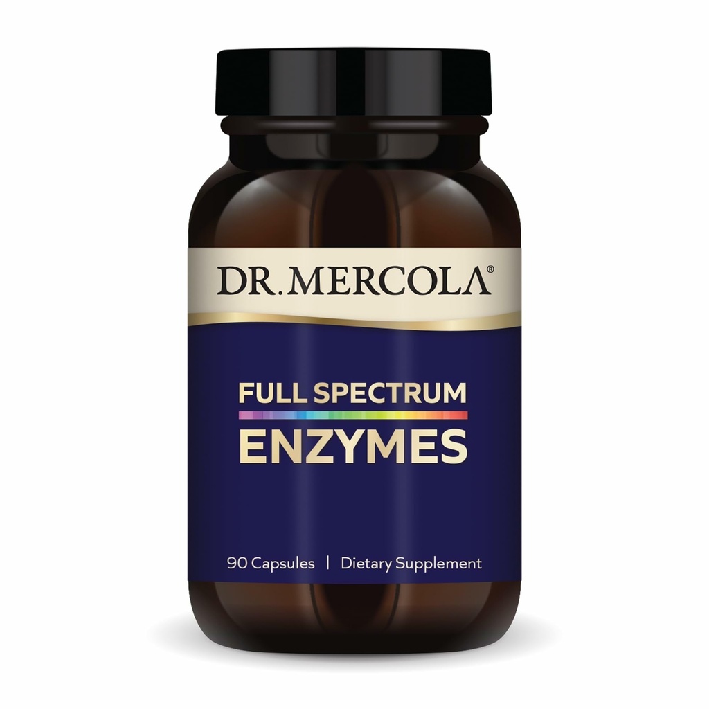 Mercola Full Spectrum Enzymes - 22 다른 효소 - 소화 및 면역 건강 지원 - 소화 탄수화물, 지방, 단백질 및 섬유를 소화하는 데 도움이 - Non-GMO, 글루텐 프리 & Soy-Free - 90 캡슐