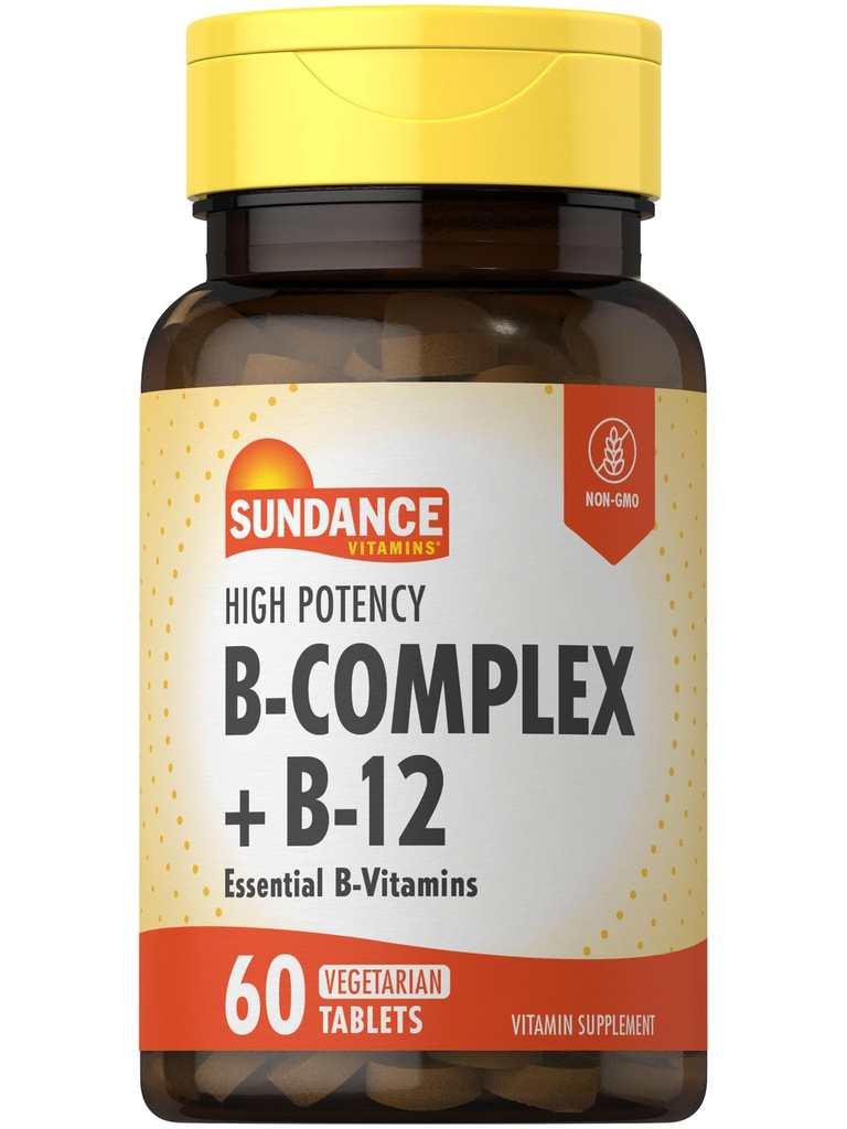 Sundance Vitamin B-Complex | B-12 | 60 정제 | 높은 효능 | 채식주의, 비 GMO, 글루텐 무료 보충