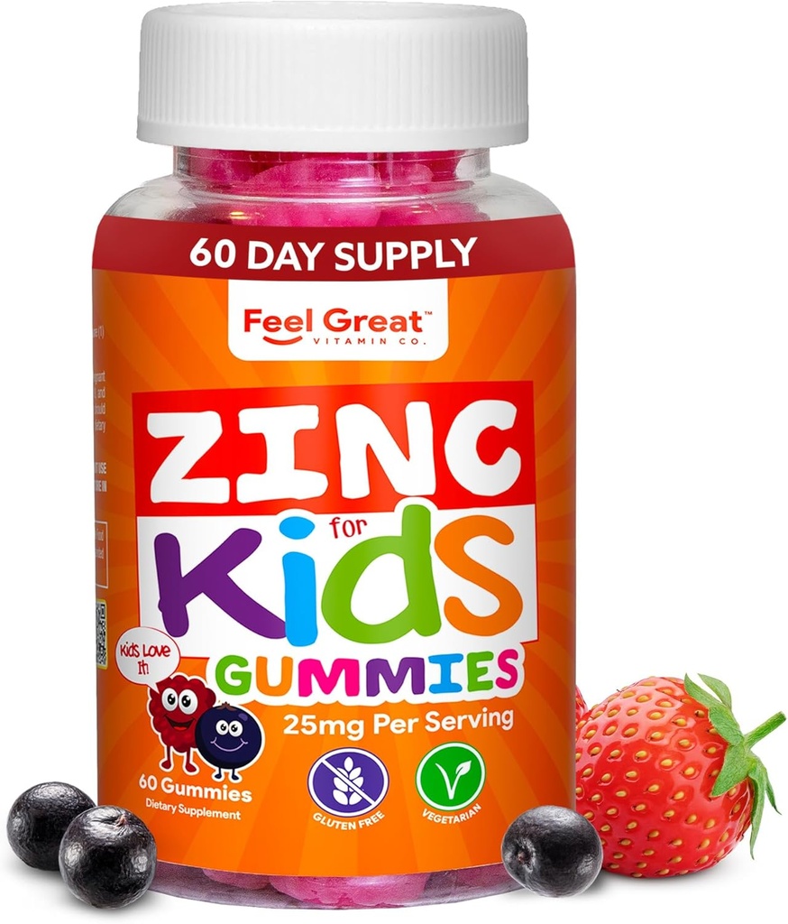 아이를 위한 중대한 아연 Gummies | Yummy Kids Vitamins를 가진 당신의 아이 면역 체계 | 중대한 Tasting 자연적인 풍미 거미 보충교재 비타민 | 60 Gummies