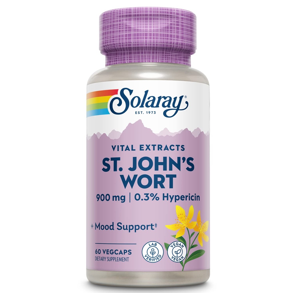 SOLARAY St. Johns Wort 공중 추출물 450mg 2 매일 | 무드 & 두뇌 건강 지원 | 0.3% Hypericin | 60ct, 30 Serv.