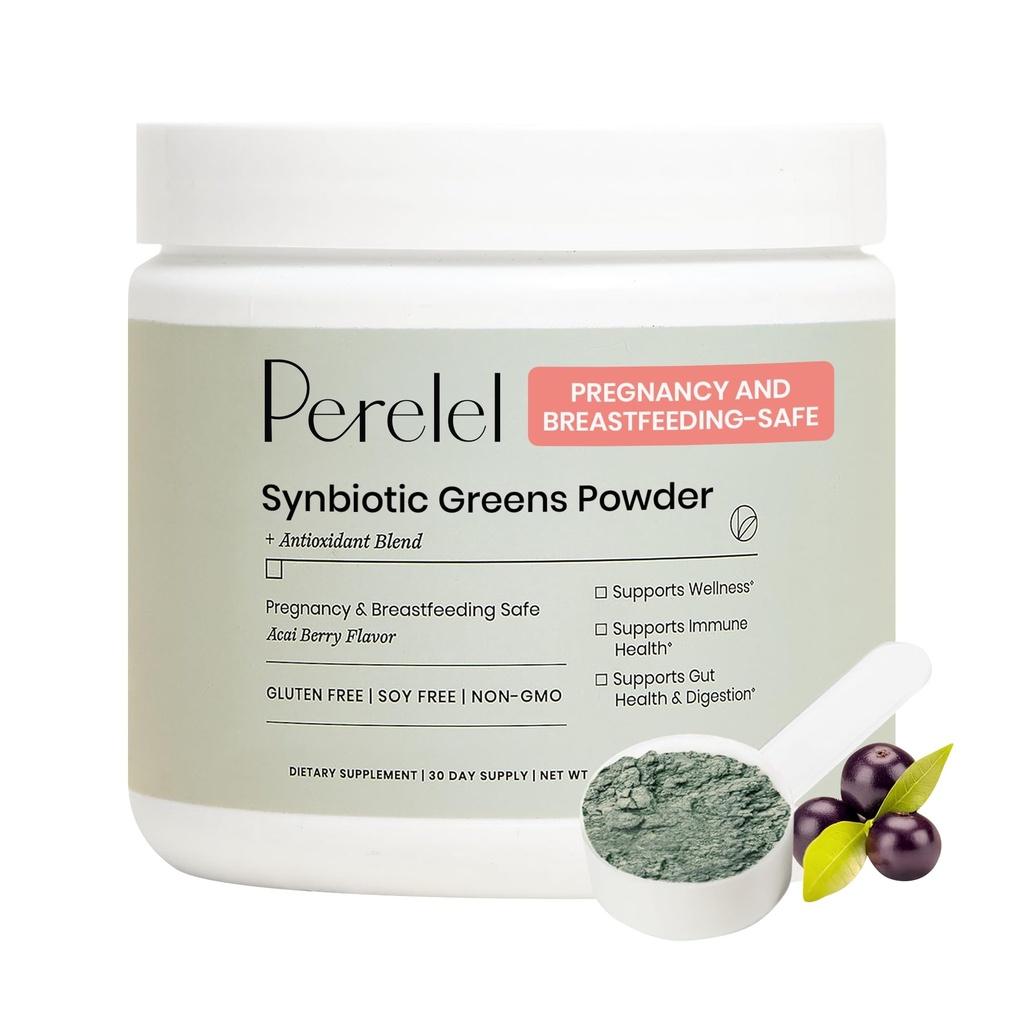 Perelel Synbiotic 녹색 분말, 과일, 야채, Probiotics, 섬유, Spirulina & Chlorella, 매일 녹색 보충교재, 콩 & 글루텐 자유로운, 비 GMO, Acai 베리 풍미, 30의 서빙