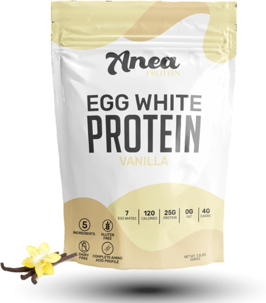 Anea Egg White Protein Powder | 25g Protein | Dairy Free | 글루텐 프리 | 지방 무료 | 아미노산 | 높은 생물학적 가치 (1.5 파운드) (1,1.5 파운드) (1, 바닐라 포장)
