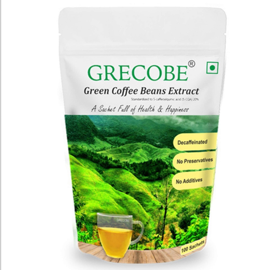 100% 순수한 녹색 커피 콩 추출물 50% 염화물, Decaffeinated, 산화 방지제 | 유지 Metabolism - (1Pouch- 100 sachets)