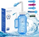MAOEVER Neti Pot Sinus Rinse Nasal Wash 300ML Neti-Pot with 30 Nasal Wash Salt Packets and Sticker Thermometer Nose Cleaner 세척 병 클리너 압력 관개 성인 및 아이 BPA 무료 (블루)