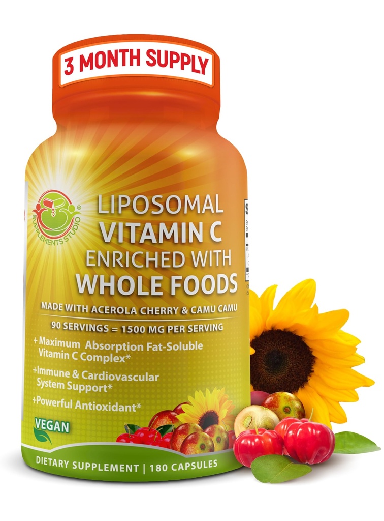 Liposomal 비타민 C 캡슐 - 1500mg - 유기 Acerola 체리 & Camu Camu, 높은 힘 비타민 C Liposomal로 만드는 - 면역 지원 보충교재, 강화된 흡수 & 생물 다양성 - 180 조사