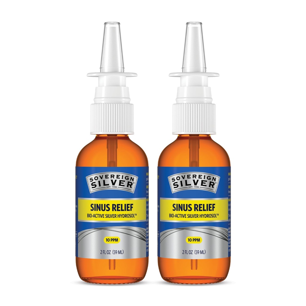 Immune 지원을위한 Sovereign 실버 바이오 활성 콜로이드 실버 하이드로 솔 - 10ppm - 2oz - Nasal 스프레이 - 2 팩