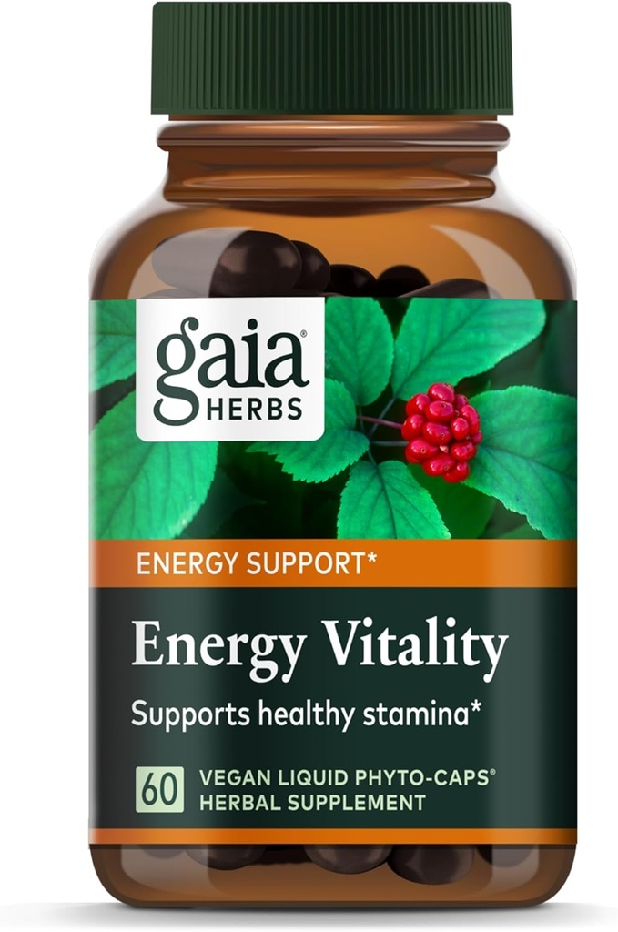 Gaia Herbs Energy Vitality - 건강한 에너지와 스트레스 수준을 유지하기위한 에너지 지원 보충 - Ginkgo, Ginseng, Green Tea 및 Nettle * - 60 Vegan Liquid Phyto-Capsules (20-Day Supply)