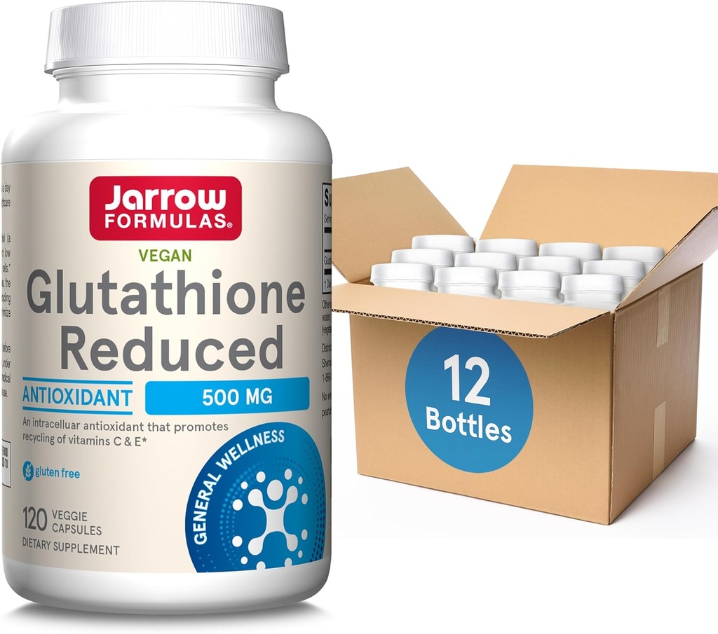 Jarrow 공식 글루타티온 감소 500 mg- 120 Veggie 캡슐 - Intracellular Antioxidant- 품질 글루타티온 보충제 - 비타민 C 및 E- 비 GMO 글루텐 무료 채식, 12 팩 재활용