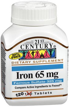 21 세기 철 65 mg 철 황산염 325 mg - 100 정제, 4 팩