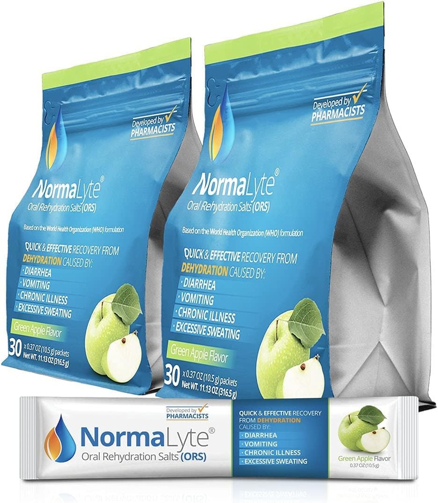 NormaLyte 구두 Rehydration 소금-2 주머니 - 60의 지팡이 (팩 당 항복 500mL) - 잔물결| 에너지 보충교재, 칼륨 보충교재, 탈수 회복 및 빠른 흡수
