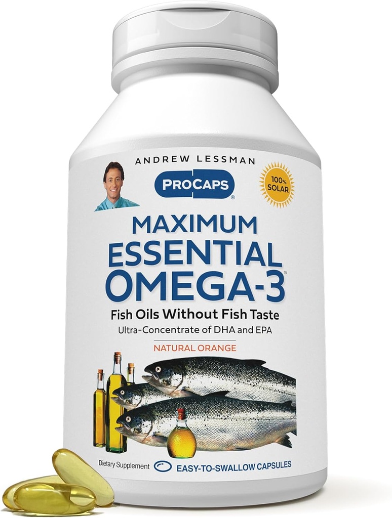 ANDREW LESSMAN 최대 필수 Omega-3 오렌지 - 360 Softgels - 매우 순수한, 높은 Potency Omega-3 오일. 높은 DHA, Stomach Upset 없음, 오염 물질 없음, 수성 없음. 작은 쉽게 삼키기 Softgels