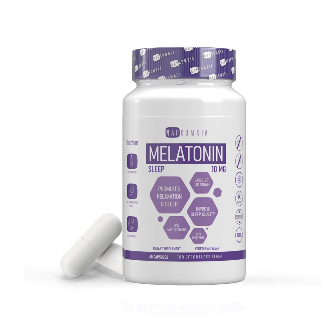 남성 & 여성을위한 멜라토닌 - 수면 멜라토닌 w / 동물 뿌리 추출물 - Vegan Melatonin 10 Mg 캡슐 - 성인을위한 수면 보조 - Ease Jet Lag Strain에 딥 수면 보충제