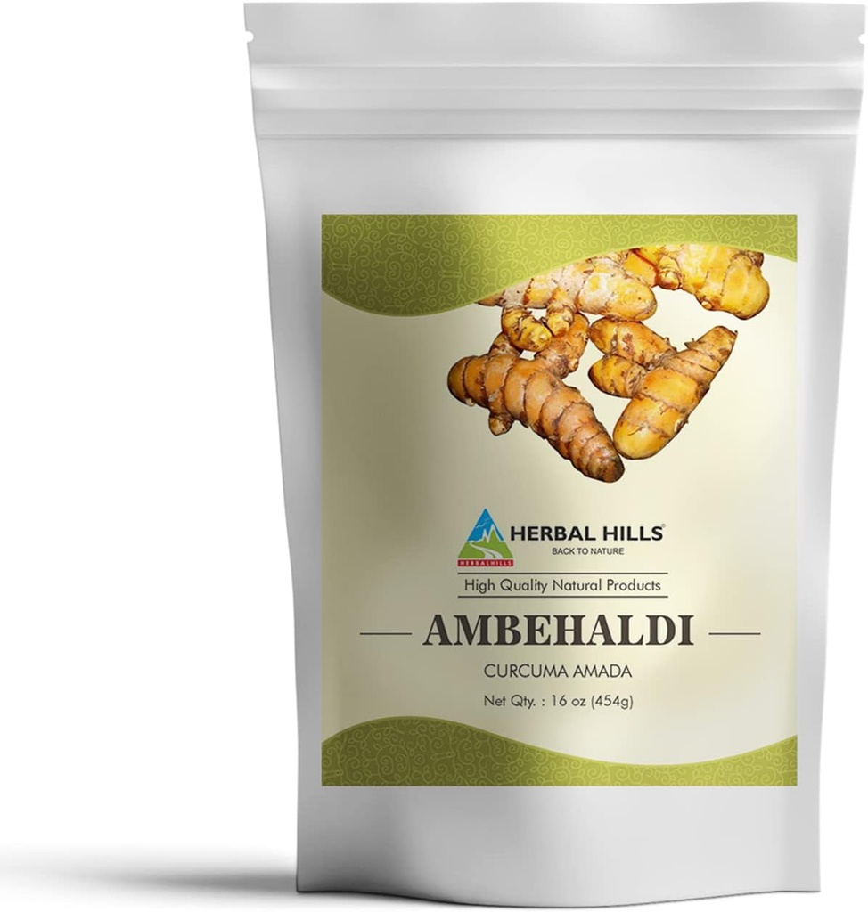 HERBAL HILLS Ambehaldi 분말 심황 분말/Amba Haldi/Curcuma Amada/Curcuma Longa/Turmeric Curcumin | 16 Oz (454 GMS)