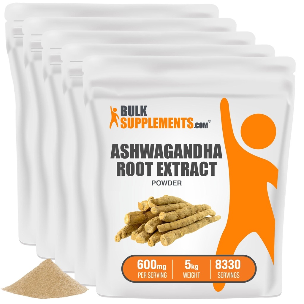 BulkSupplements.com Ashwagandha 뿌리 추출물 분말 - Ashwagandha Supplement, Ashwagandha 분말 - Ashwagandha 루트에서 - Vegan & 글루텐 무료, 600mg 서빙 당, 5kg (11 파운드) (포장 5)