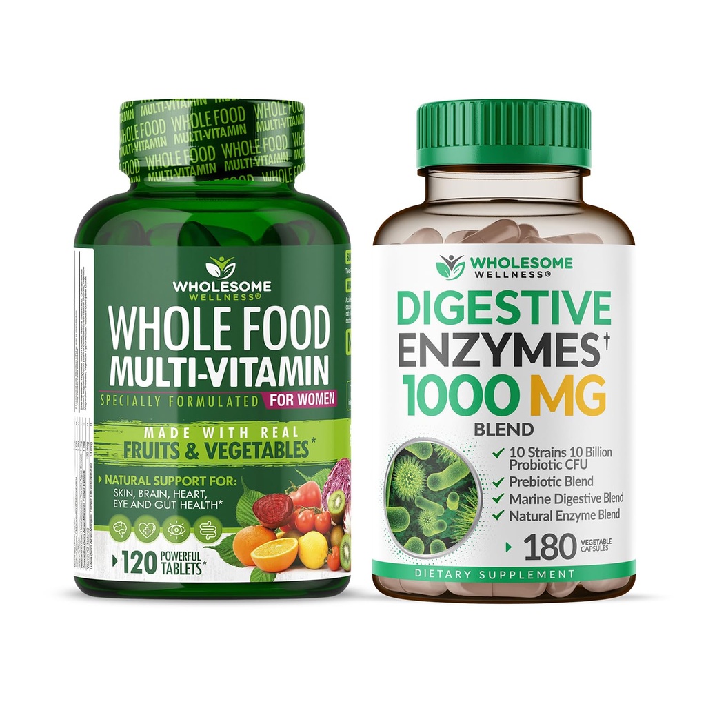 여성을 위한 Wholesome Wellness 전체적인 음식 Multivitamin - 자연적인 다 비타민, 무기물, 유기 추출물 소화 효소 1000MG 뭉치