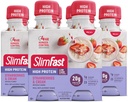 SlimFast 고급 영양 식사 보충 단백질 Shake - 음료, 분홍색, 딸기 & 크림, 4 병 (포장 3)