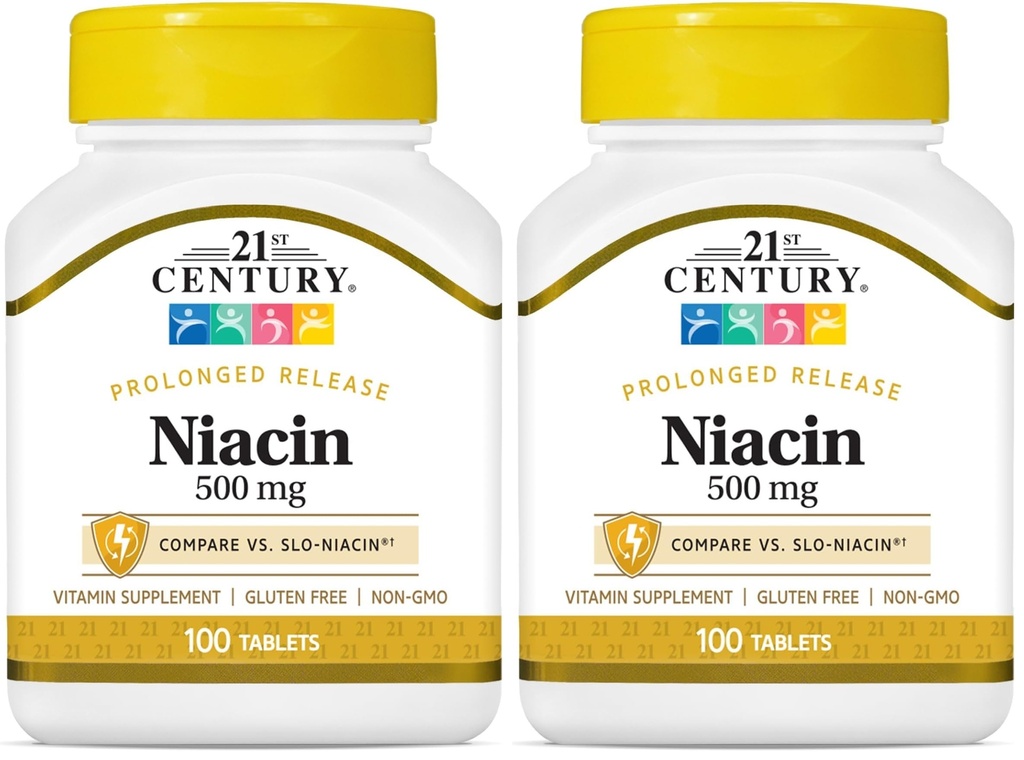 21 세기 Niacin 500 mg Prolonged 릴리스 정제, 100 개 (27474) (팩 2)