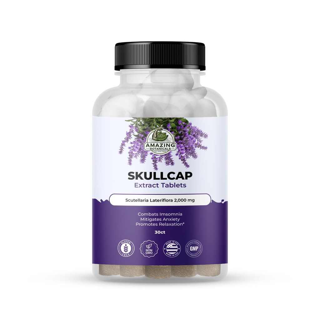 놀라운 식물 Skullcap 10X 추출물 정제 2,000 mg - 휴식과 웰빙을위한 높은 효능 초본 보충 - 30 정제